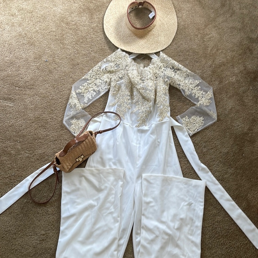 LACE WITH GOLD TRIMMINGS PANTS ROMPER